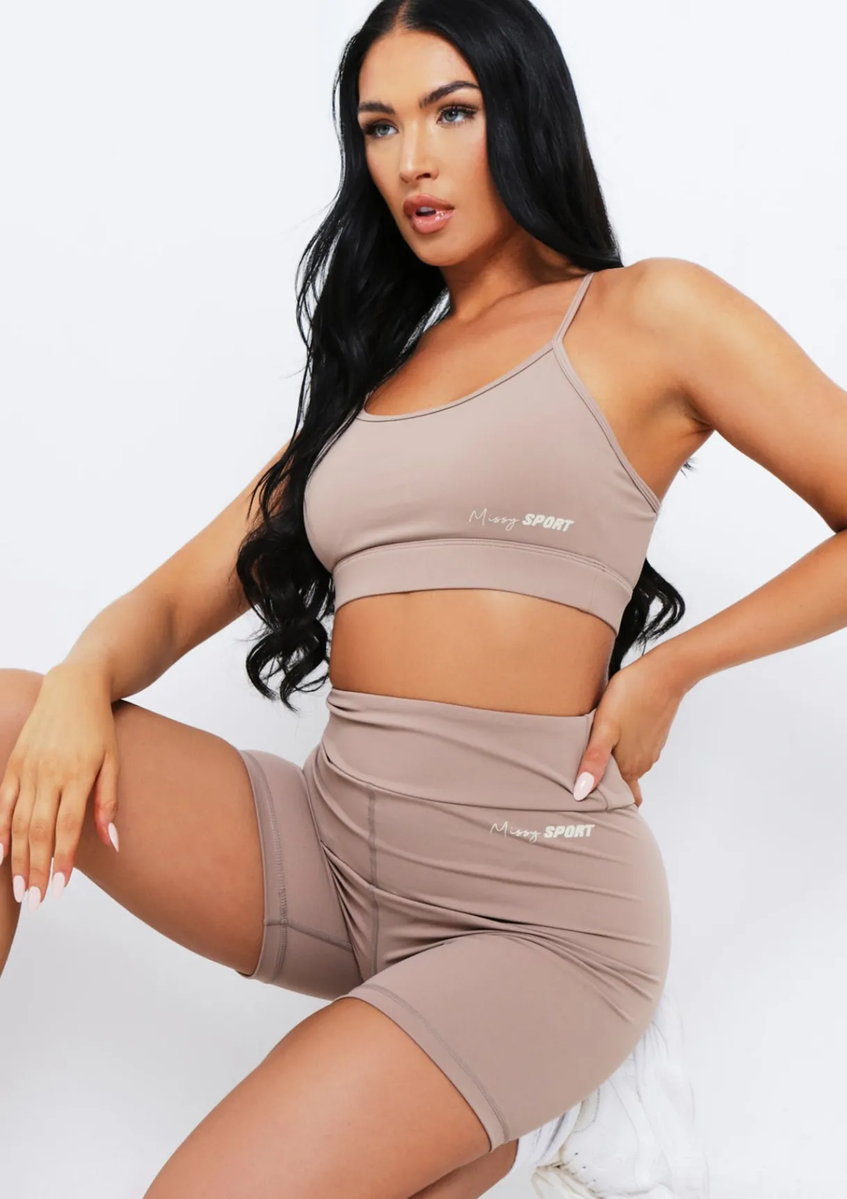 Gym Tops|Activewear*Missy Empire Eleanor Missy Sport Strappy Crop Gym Top Mocha