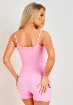 Airport Vibin'|Loungewear*Missy Empire Eliana Thick Knitted Unitard Pink