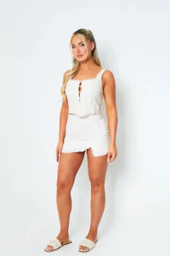 Skirts|Co-Ords*Missy Empire Elise Cream Mid Rise Side Split Mini Skirt