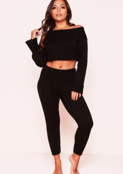 Airport Vibin'|Co-Ords*Missy Empire Ella Knit Cropped Loungewear Set Black