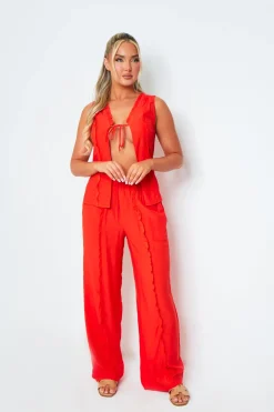 Trousers|Co-Ords*Missy Empire Ella Orange Frill Detail Wide Leg Trousers