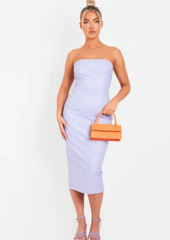 Midi Dresses|Party Dresses*Missy Empire Elle PU Bandeau Midi Dress Lilac