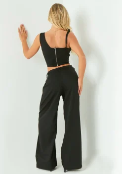 The Party Edit|Tops*Missy Empire Ellen Asymmetric Cowl Neck Top Black