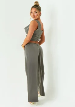 The Party Edit|Tops*Missy Empire Ellen Asymmetric Cowl Neck Top Grey