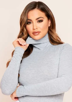 Tops|Bodysuits*Missy Empire Elli Basic Jersey Roll Neck Bodysuit Grey