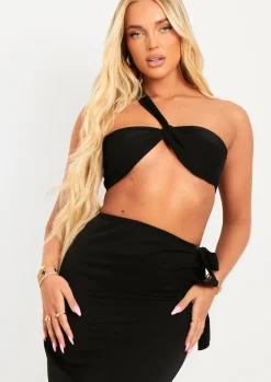Rave Outfits|Tops*Missy Empire Eloise Black Asymmetric Crop Top