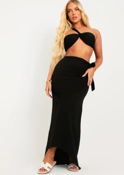 Rave Outfits|Tops*Missy Empire Eloise Black Asymmetric Crop Top