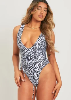 Swimwear|Beachwear*Missy Empire Elsie Zebra Print Plunge Swimsuit
