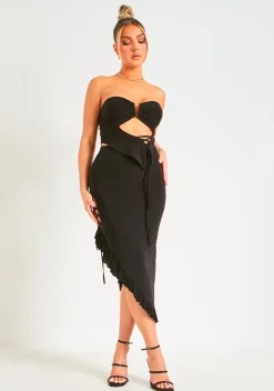Tops|Co-Ords*Missy Empire Emilie Black Slinky Lace Up Detail Bandeau Crop Top
