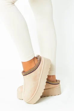 Flats|Boots*Missy Empire Emily Platform Faux Fur Lined Slip On Boots Beige