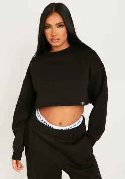 Airport Vibin'|Hoodies & Sweats*Missy Empire Emily Black Missy Tab Detail Cropped Sweatshirt