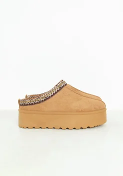 Flats|Boots*Missy Empire Emily Caramel Platform Faux Fur Lined Slip On Boots Gold