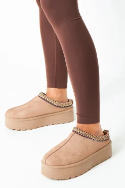 Flats|Boots*Missy Empire Emily Mocha Platform Faux Fur Lined Slip On Boots Brown