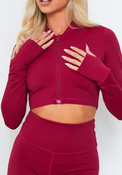 Gym Tops|Tops*Missy Empire Emma Burgundy Zipper Gym jacket Red