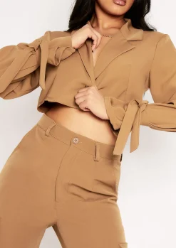 Co-Ords|Coats & Jackets*Missy Empire Emma Camel Tie Detail Cropped Blazer