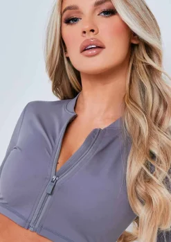 Gym Tops|Activewear*Missy Empire Emma Zipper Gym Jacket Grey