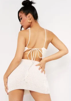 Concert Outfits|Tops*Missy Empire Emma Tie Back Knitted Pointed Hem Crop Top Ivory