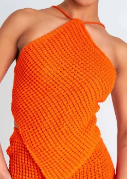 Concert Outfits|Tops*Missy Empire Emma Tie Back Knitted Pointed Hem Crop Top Orange
