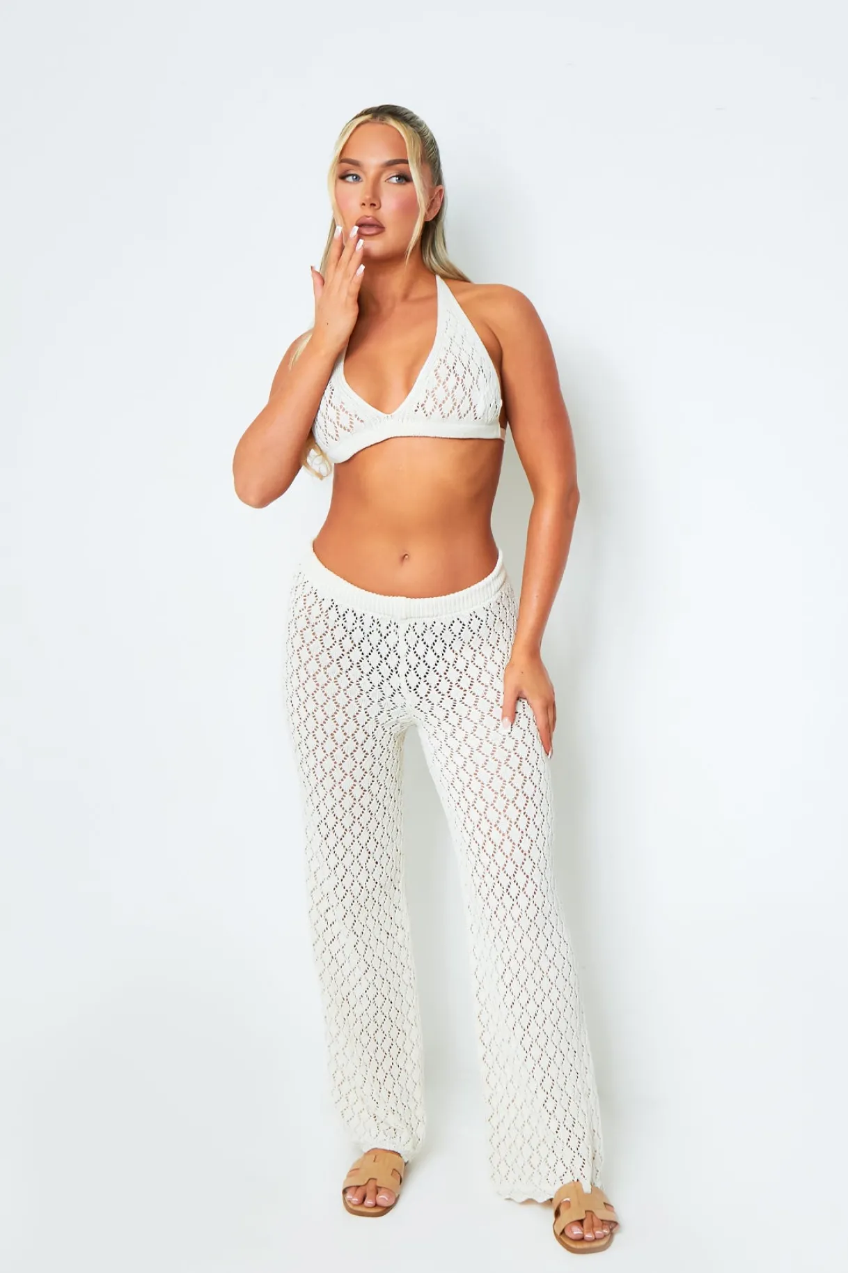 Trousers|Knitwear*Missy Empire Emma White Crochet Wide Leg Trousers