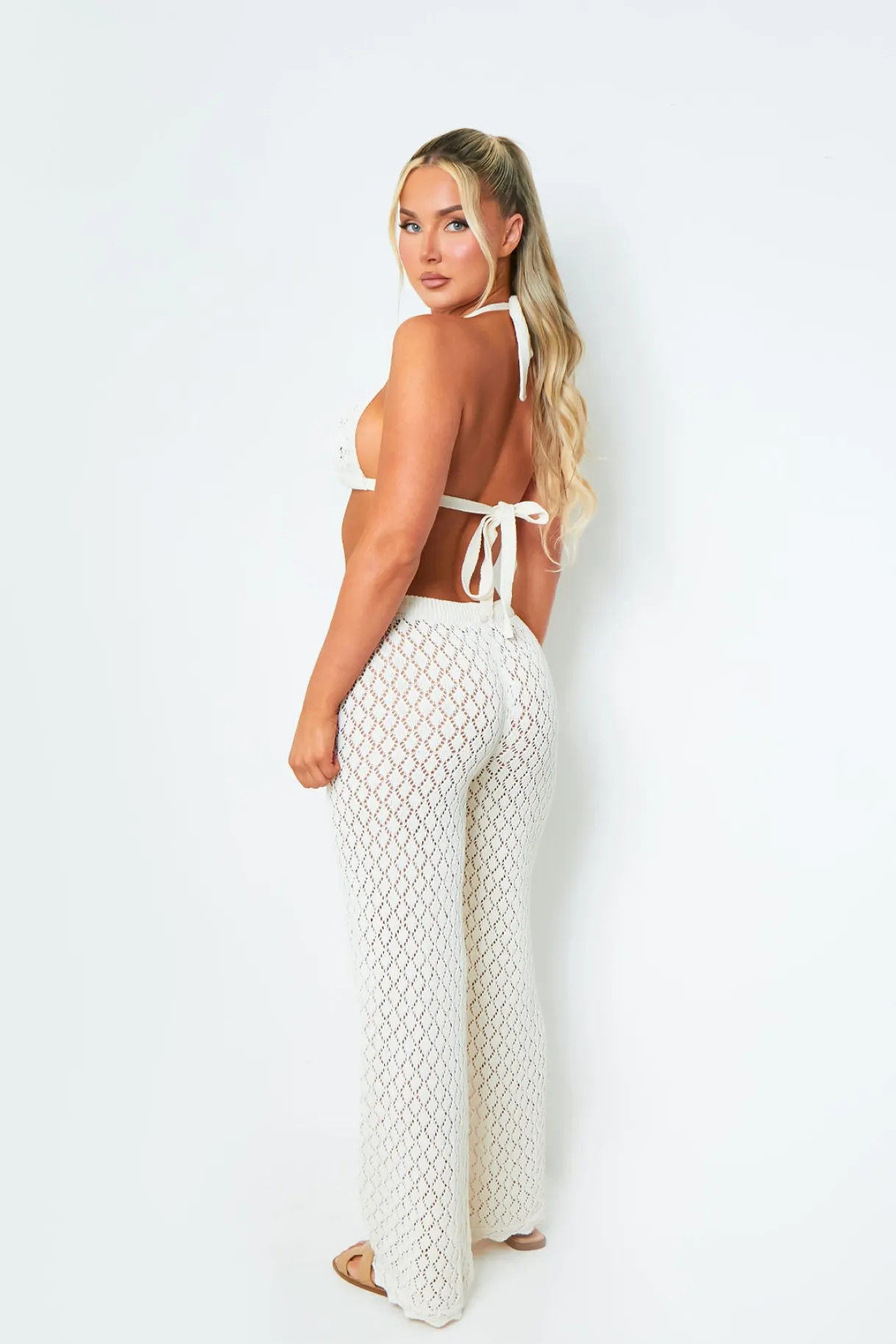 Trousers|Knitwear*Missy Empire Emma White Crochet Wide Leg Trousers