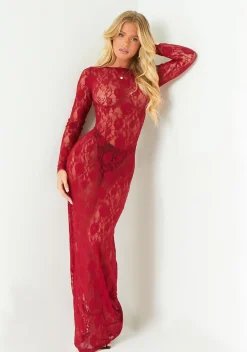 The Party Edit|Maxi Dresses*Missy Empire Erica Red Lace Open Back Maxi Dress