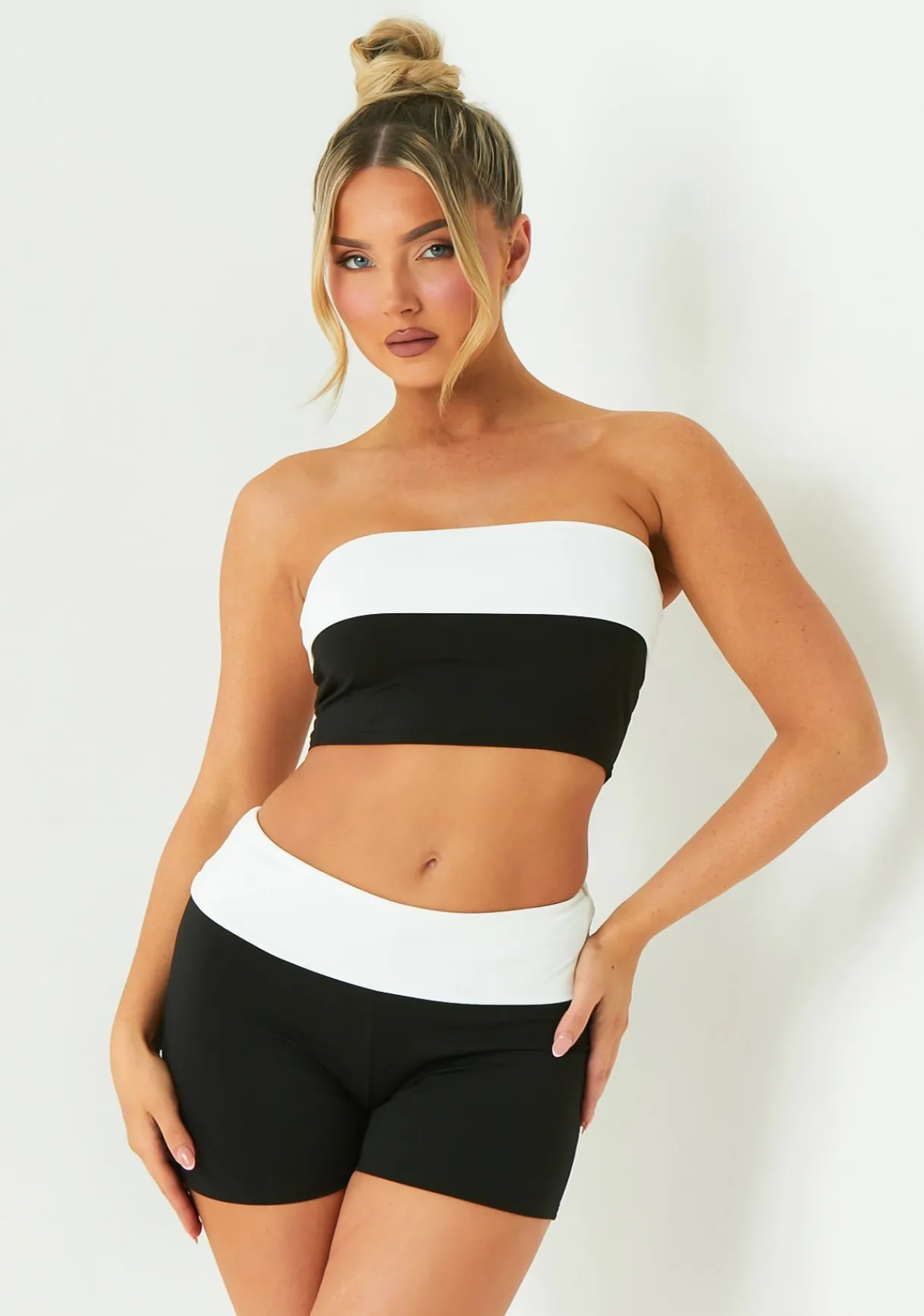 Tops|Co-Ords*Missy Empire Erin Black Contrast Fold Over Bardot Top