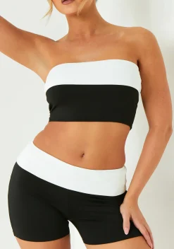 Tops|Co-Ords*Missy Empire Erin Black Contrast Fold Over Bardot Top