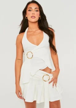 Concert Outfits|Tops*Missy Empire Eryn Cream Textured Ring Asymmetric Halterneck Top
