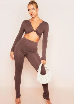 Tops*Missy Empire Esme Plunge Knot Crop Top Chocolate