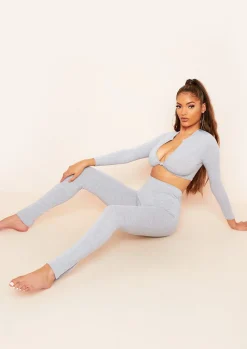 Tops*Missy Empire Esme Plunge Knot Crop Top Grey
