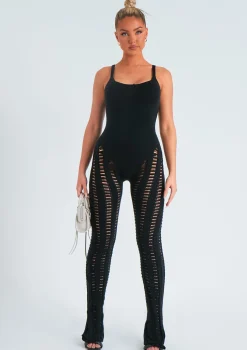 Knitwear|Jumpsuits & Playsuits*Missy Empire Eva Laddered Knitted Seam Jumpsuit Black
