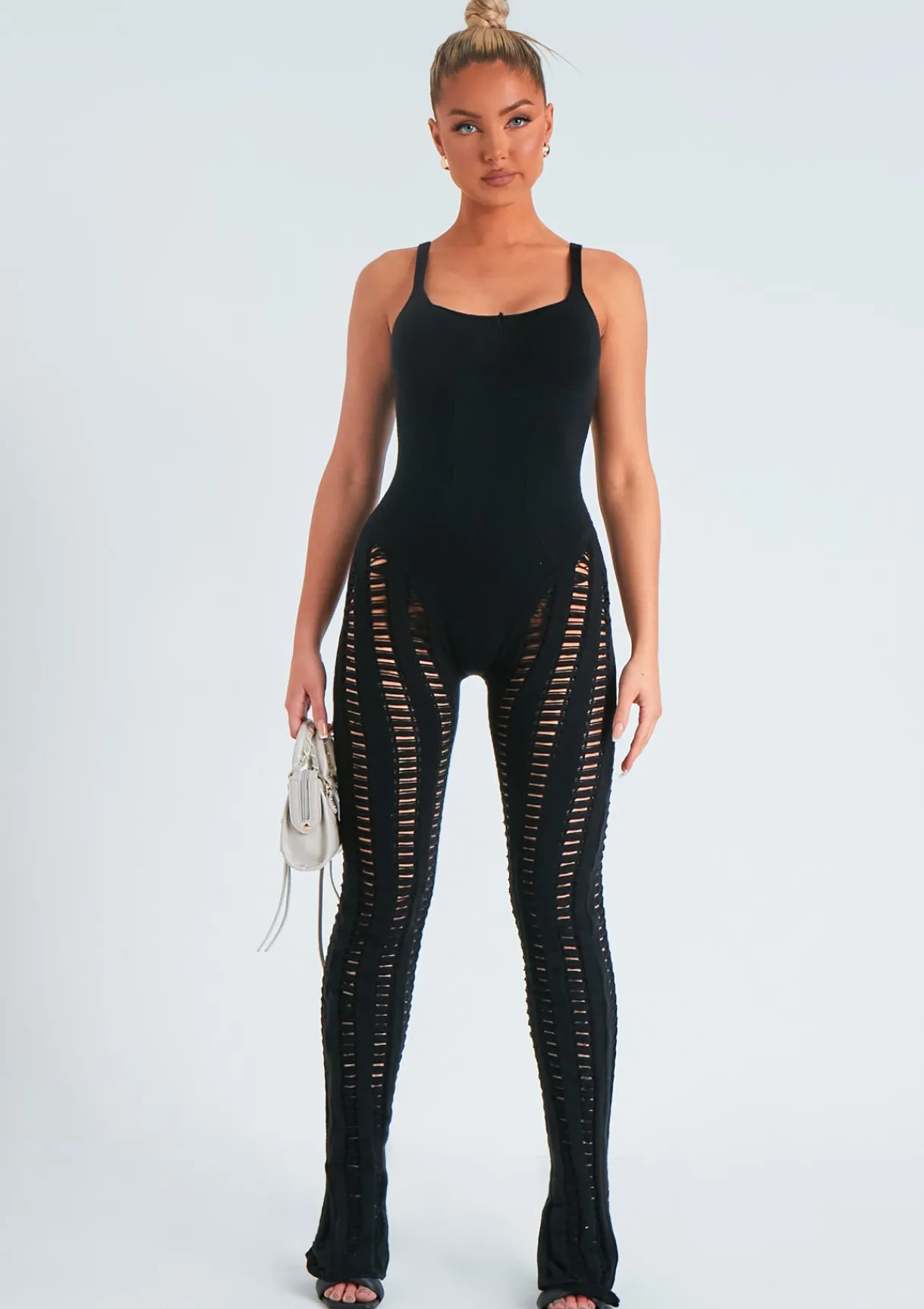 Knitwear|Jumpsuits & Playsuits*Missy Empire Eva Laddered Knitted Seam Jumpsuit Black