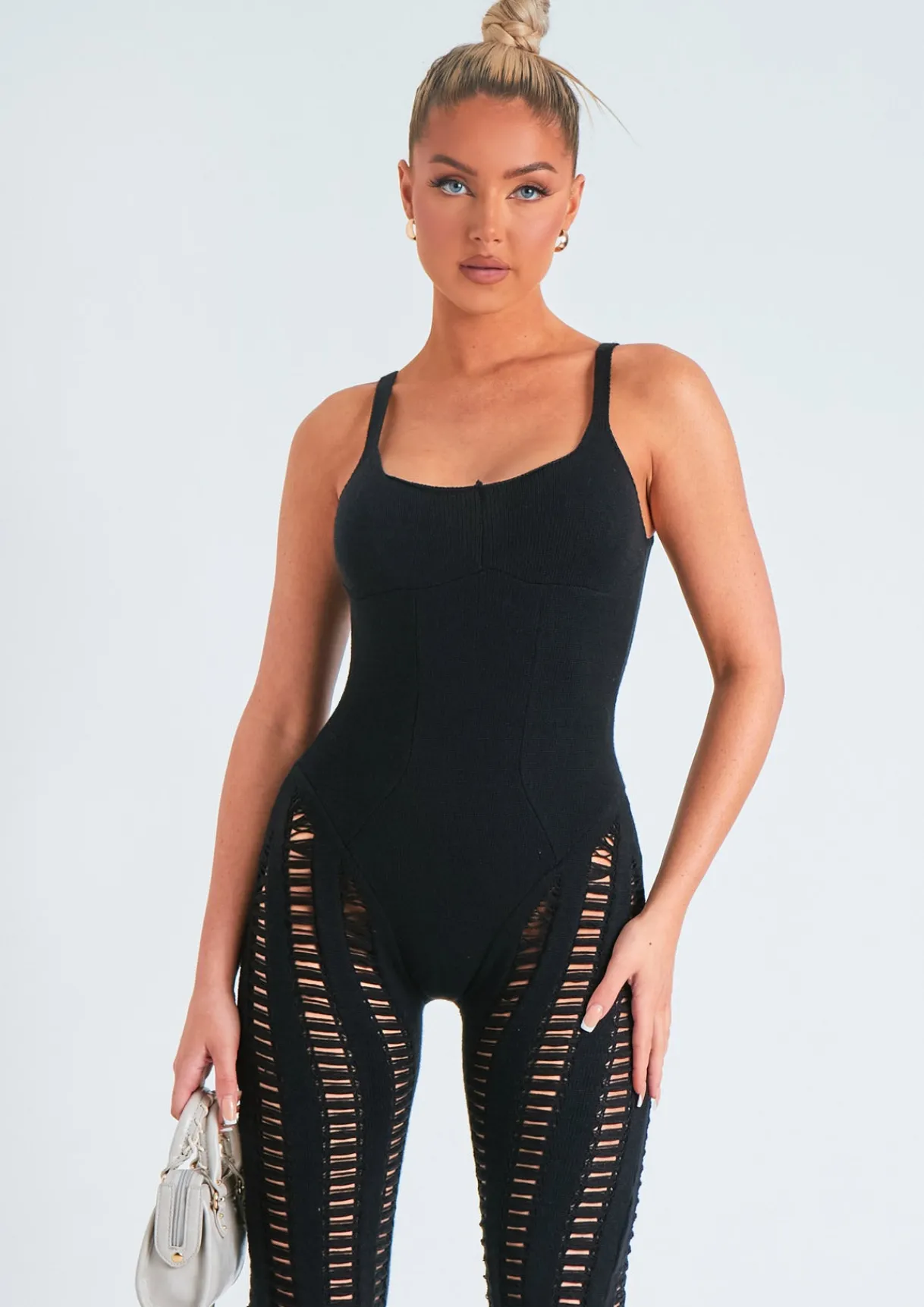 Knitwear|Jumpsuits & Playsuits*Missy Empire Eva Laddered Knitted Seam Jumpsuit Black