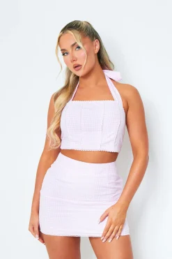 Tops|Co-Ords*Missy Empire Eva Pink Checkered Halterneck Top