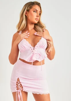 Skirts|Co-Ords*Missy Empire Eve Pink Lace Up Mini Skirt