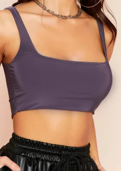 Tops|Basics*Missy Empire Evelyn Square Neck Extreme Crop Top Charcoal