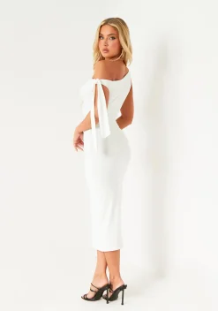 Dresses*Missy Empire Everlyn Tie Shoulder Super Soft Midi Dress White