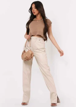 Tops|Knitwear*Missy Empire Ezra Mocha V Neck Wide Fit Cropped Knitted Vest