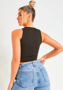 Airport Vibin'|Tops*Missy Empire Farrah Premium Sculpt Racer Top Black
