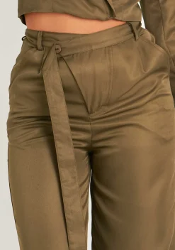 Trousers|Co-Ords*Missy Empire Farrah Khaki Tailored Belted Trousers