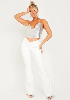 Trousers*Missy Empire Felicity PU Flared Trousers Cream