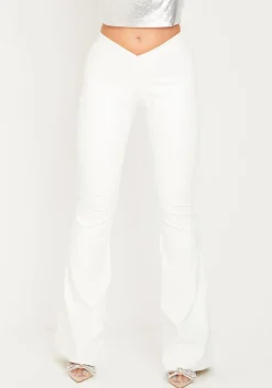 Trousers*Missy Empire Felicity PU Flared Trousers Cream