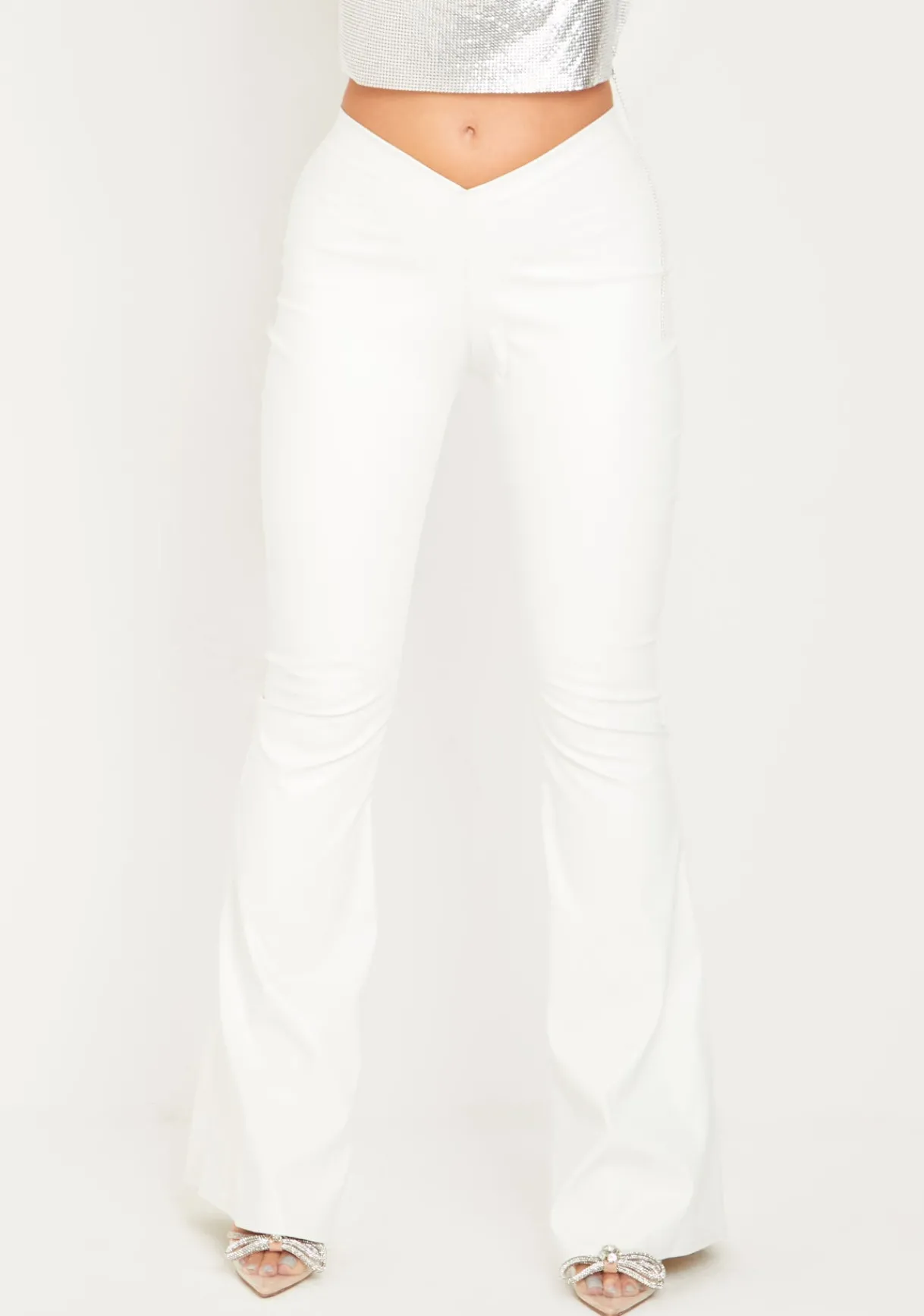 Trousers*Missy Empire Felicity PU Flared Trousers Cream