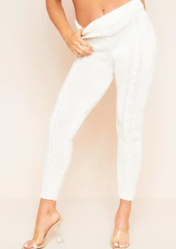 Loungewear|Joggers*Missy Empire Flynn Cream Cable Knitted Ribbed Joggers