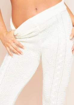 Loungewear|Joggers*Missy Empire Flynn Cream Cable Knitted Ribbed Joggers