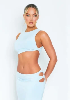 Tops|Co-Ords*Missy Empire Frankie Baby Blue High Neck Racer Crop Top