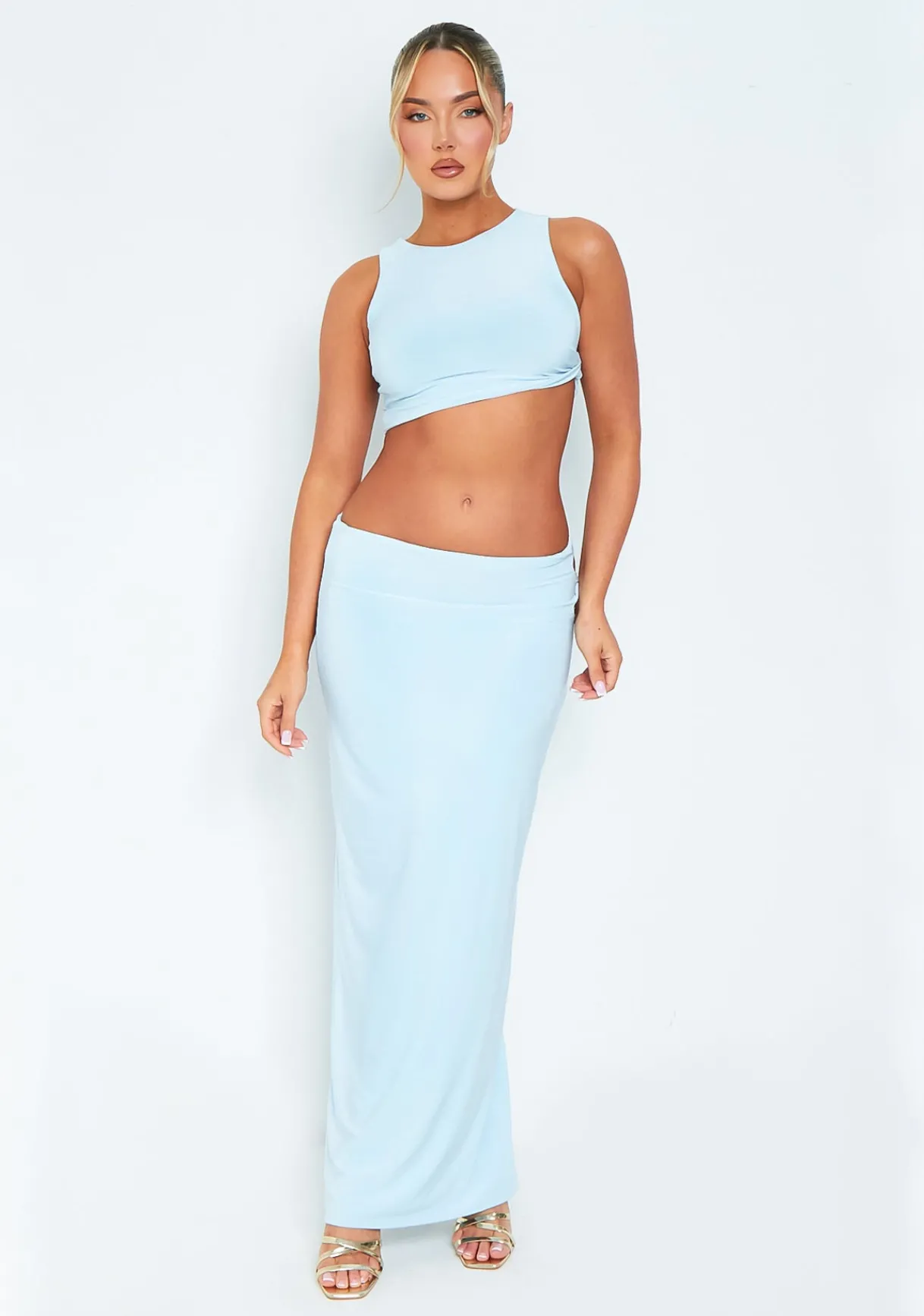 Tops|Co-Ords*Missy Empire Frankie Baby Blue High Neck Racer Crop Top