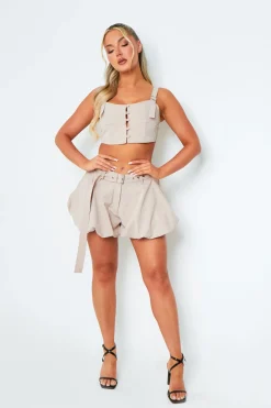 Tops|Co-Ords*Missy Empire Frankie Beige Strappy Utility Crop Top
