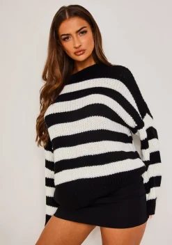 Knitwear*Missy Empire Frankie Oversized Stripe Chunky Knitted Jumper Black