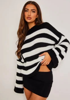 Knitwear*Missy Empire Frankie Oversized Stripe Chunky Knitted Jumper Black